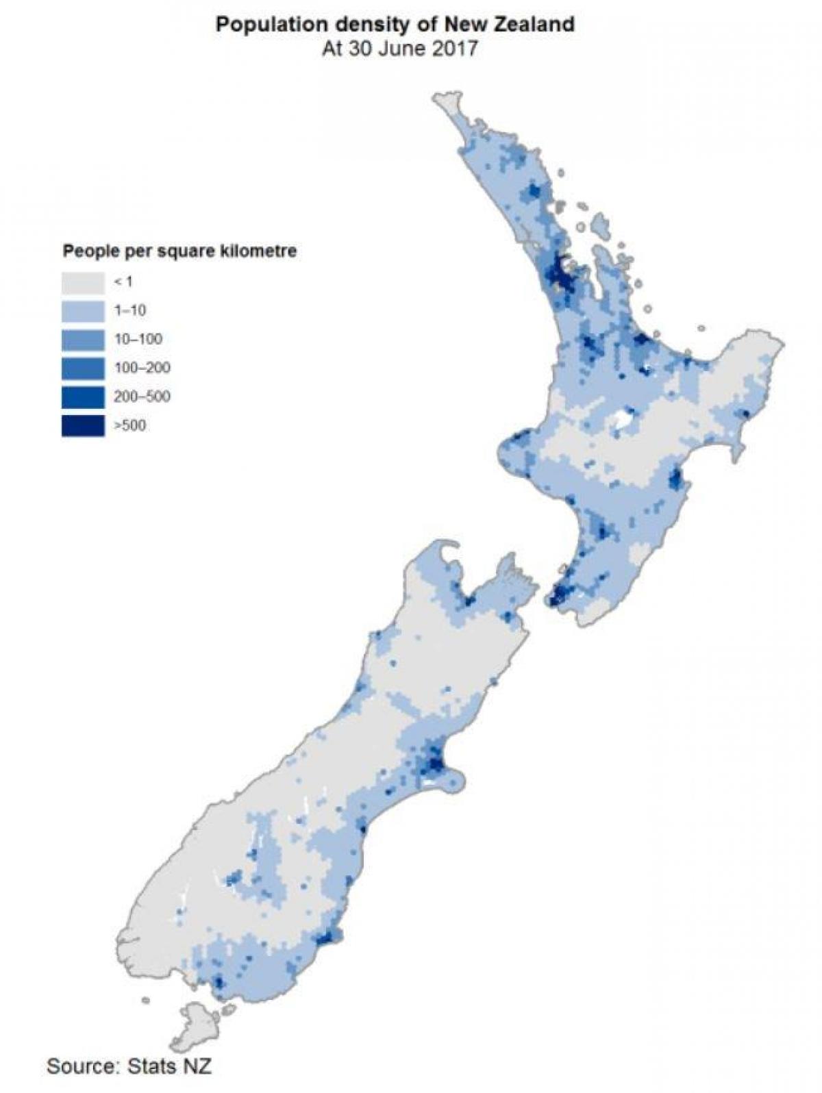 Carte de densité de la Nouvelle-Zélande