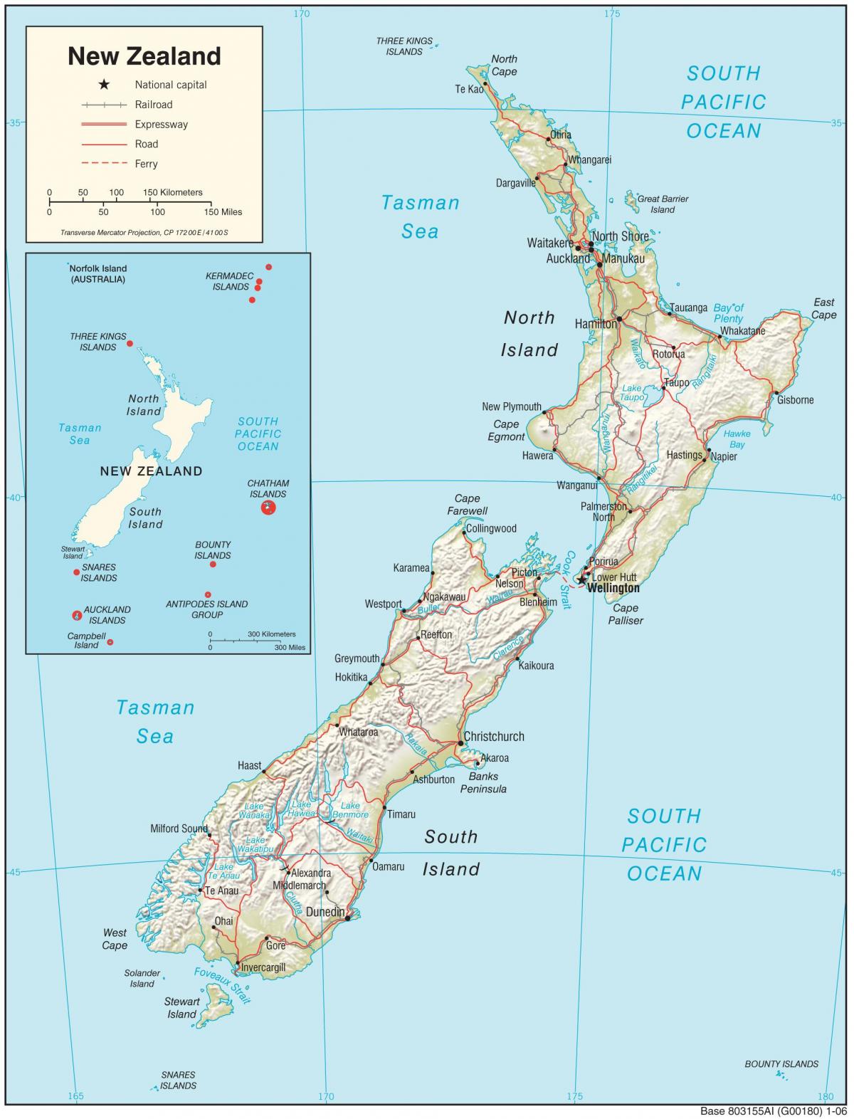 Carte des lignes ferroviaires de la Nouvelle-Zélande