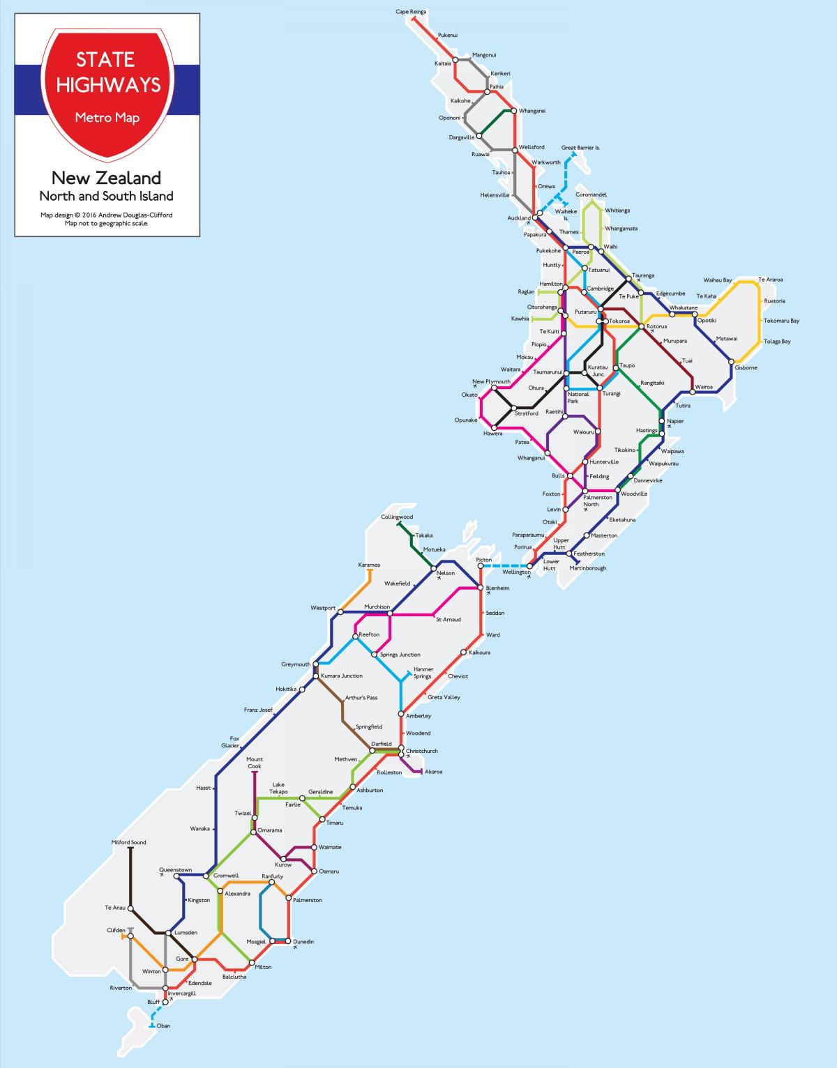 Carte des autoroutes de Nouvelle-Zélande