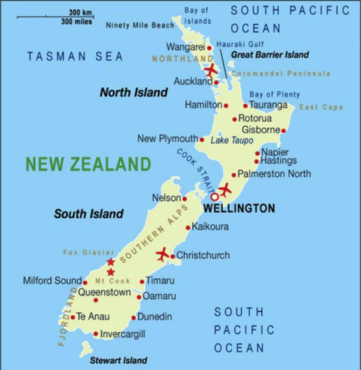 Carte des aéroports de Nouvelle-Zélande