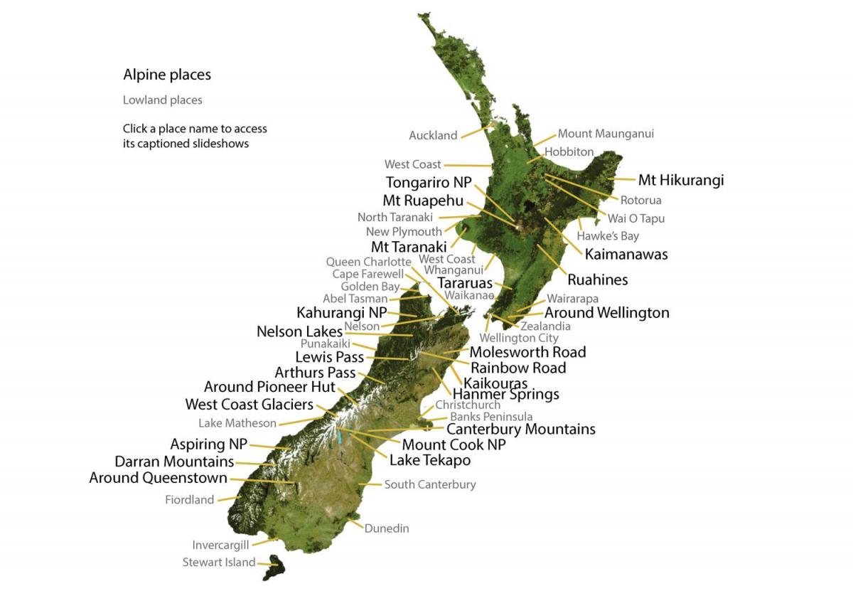 Montagnes de Nouvelle-Zélande (carte)