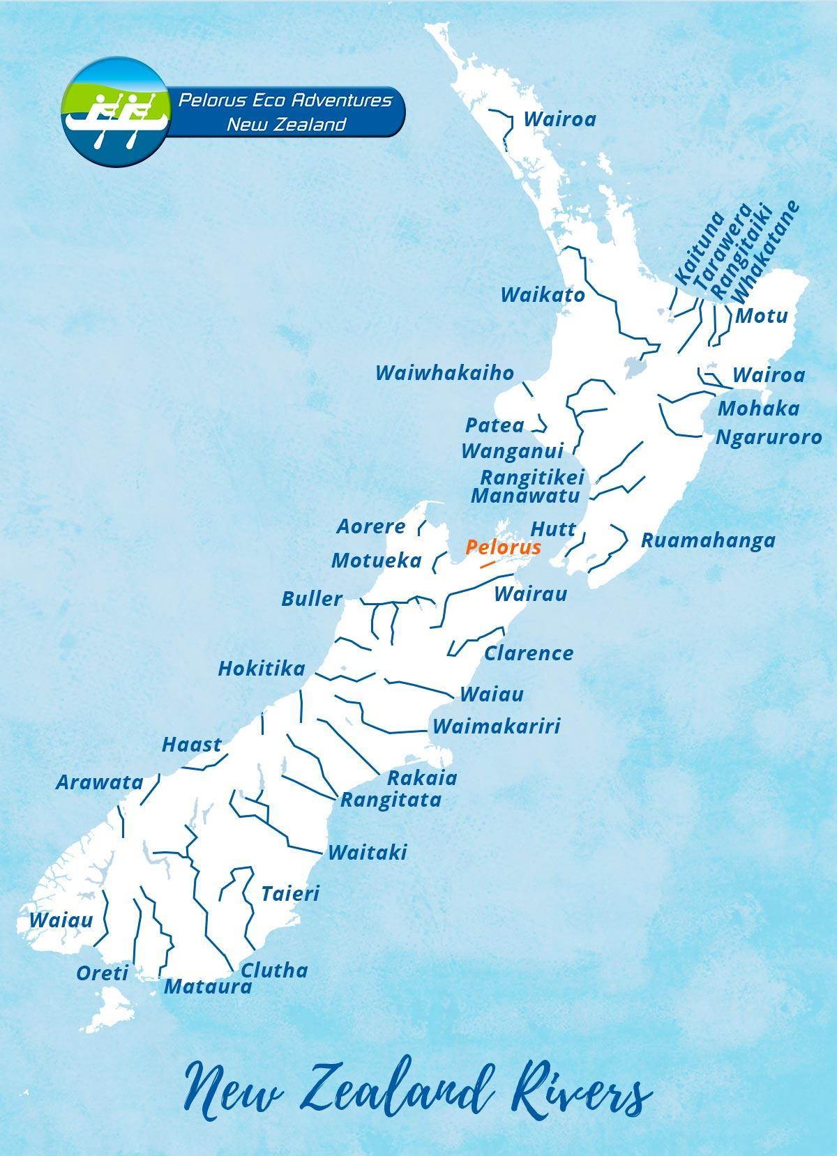 Rivières en Nouvelle-Zélande (carte)