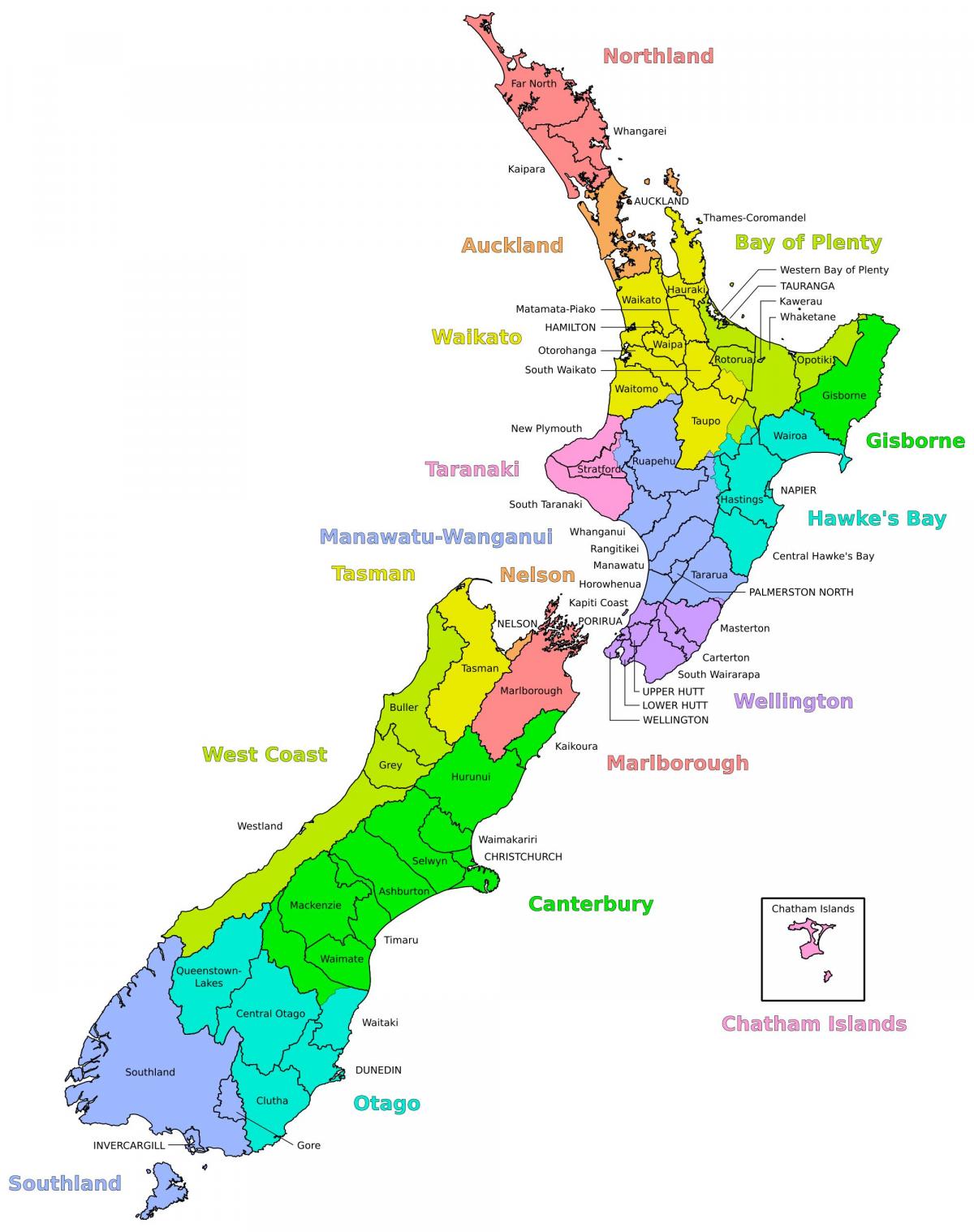 Carte des zones de la Nouvelle-Zélande