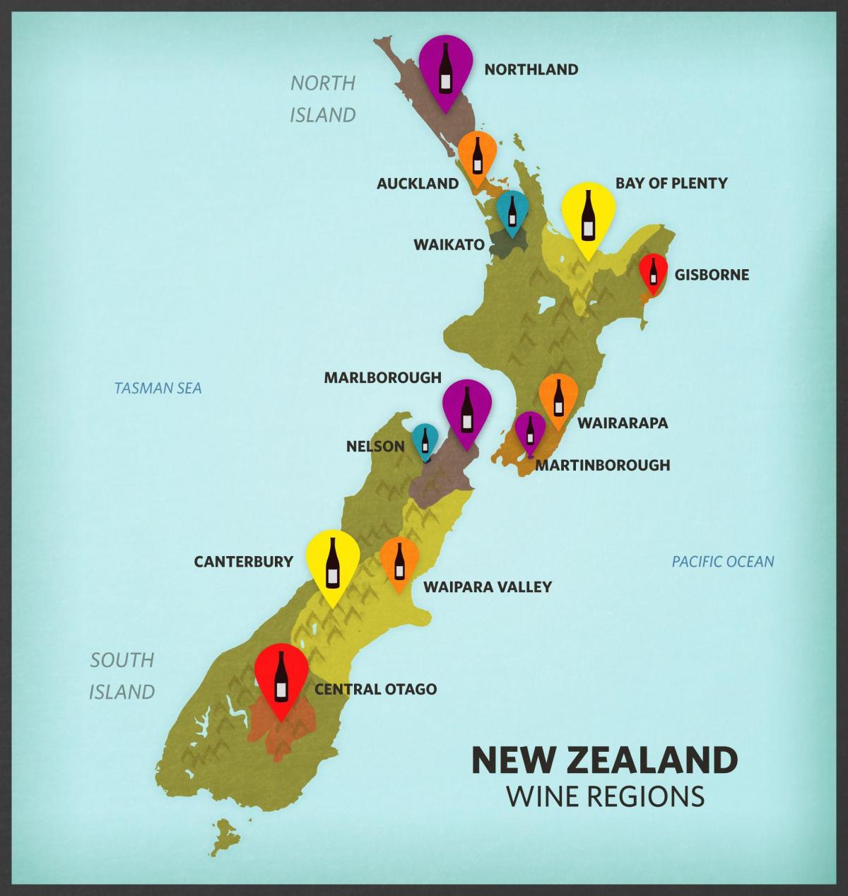 Carte des vignobles de Nouvelle-Zélande
