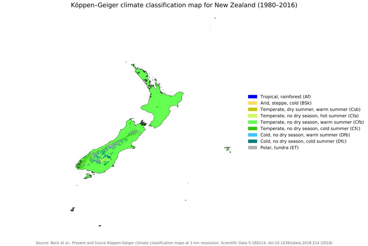 Carte des températures en Nouvelle-Zélande