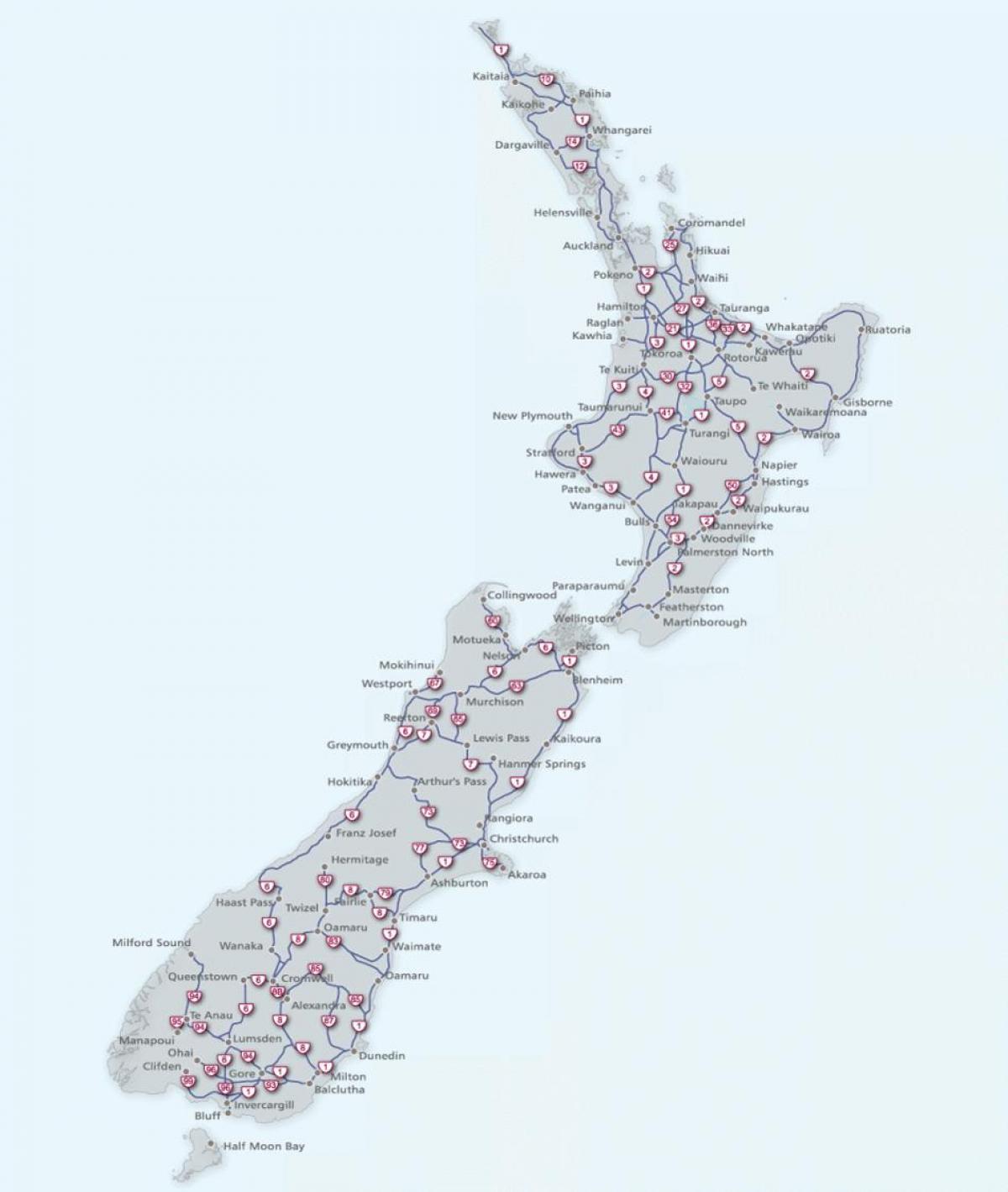 Carte routière de la Nouvelle-Zélande