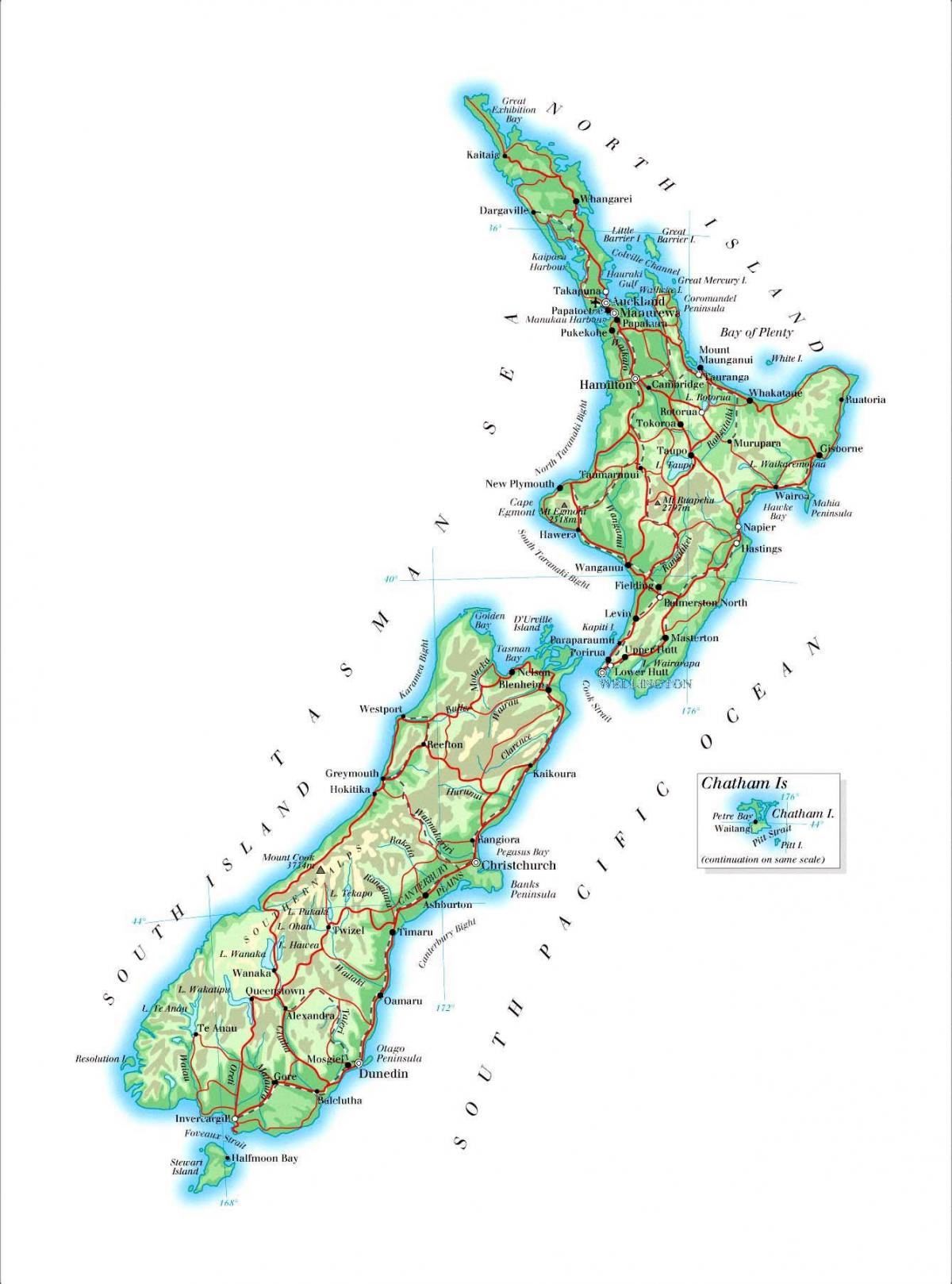 Grande carte de la Nouvelle-Zélande