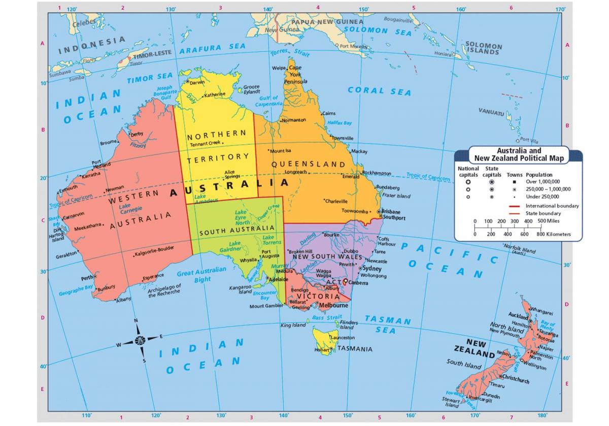 Carte de la Nouvelle-Zélande et des pays limitrophes